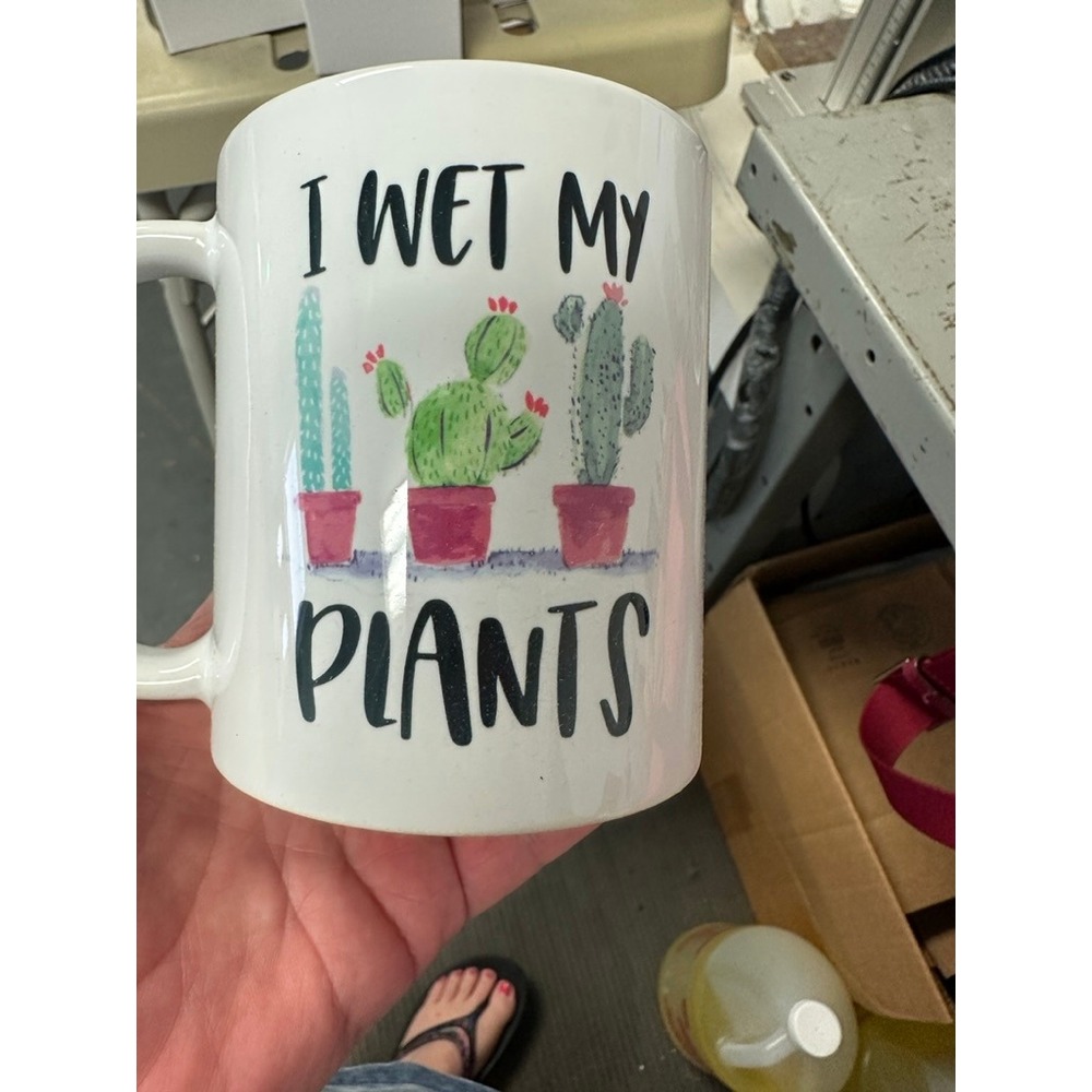 I Wet My Plants Funny Cactus Coffee Mug White Ceramic Gardener Gift Pun Cup